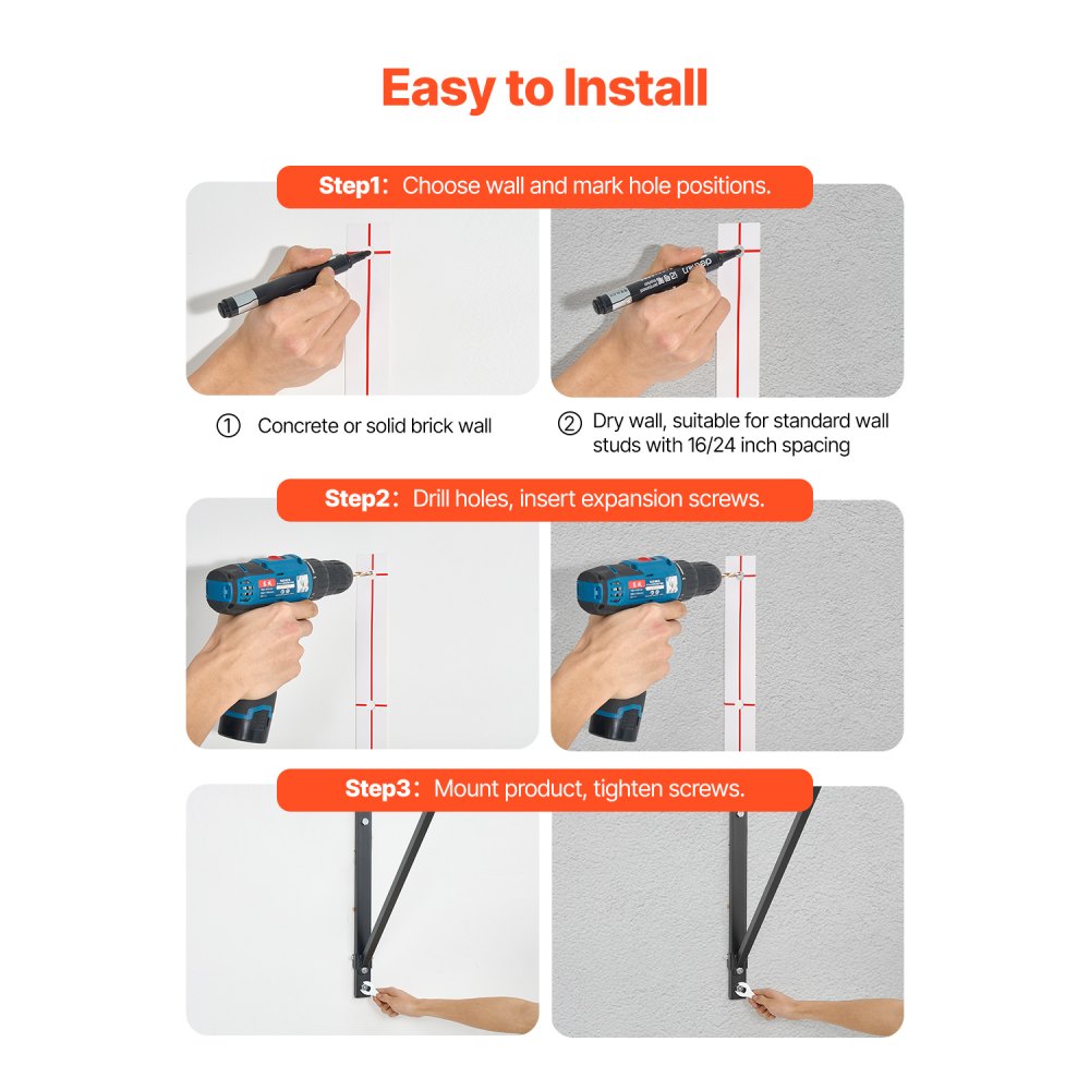 VEVOR Barra de Dominadas Montaje en Pared, Profundidad Ajustable a 56 cm o 76 cm, para Entrenamiento de la Parte Superior del Cuerpo, Capacidad 200 kg, para Gimnasio en Casa, 1276 x 812 x 787 mm