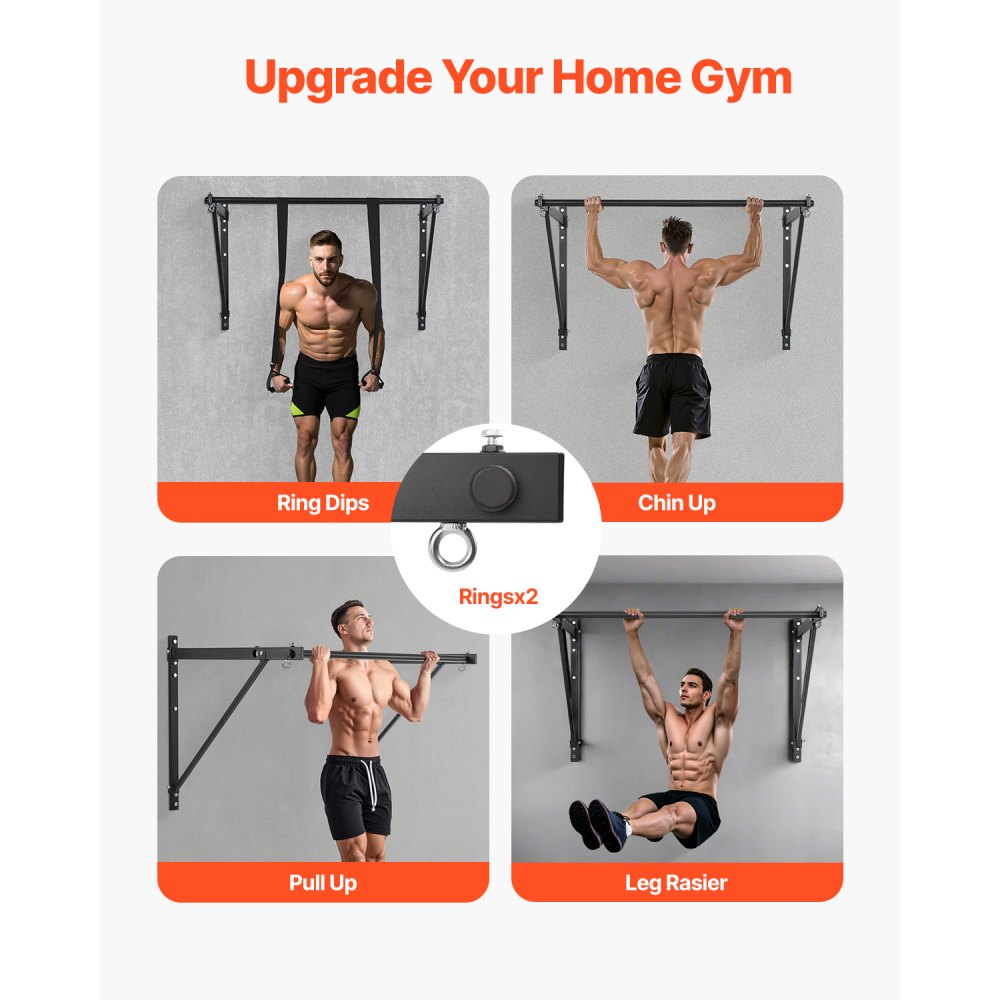 VEVOR Barra de Dominadas Montaje en Pared, Profundidad Ajustable a 56 cm o 76 cm, para Entrenamiento de la Parte Superior del Cuerpo, Capacidad 200 kg, para Gimnasio en Casa, 1276 x 812 x 787 mm