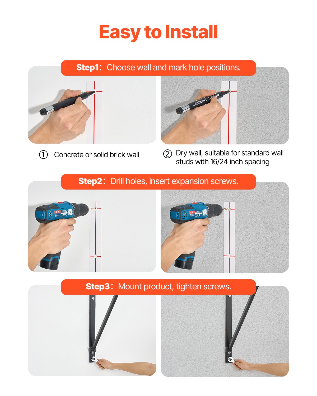 VEVOR Barra de Dominadas Montaje en Pared, Profundidad Ajustable a 56 cm o 76 cm, para Entrenamiento de la Parte Superior del Cuerpo, Capacidad 200 kg, para Gimnasio en Casa, 1276 x 812 x 787 mm