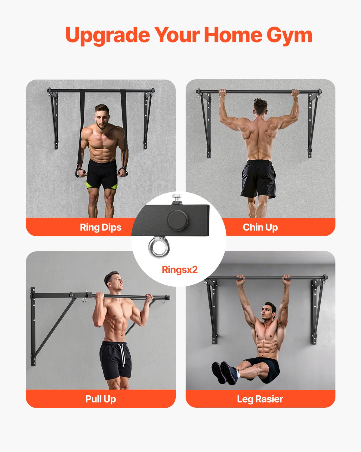 VEVOR Barra de Dominadas Montaje en Pared, Profundidad Ajustable a 56 cm o 76 cm, para Entrenamiento de la Parte Superior del Cuerpo, Capacidad 200 kg, para Gimnasio en Casa, 1276 x 812 x 787 mm