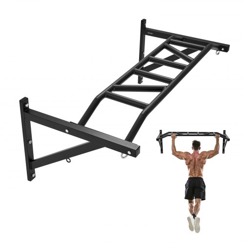 VEVOR Barra de Dominadas de Pared con Agarre Múltiple, para Entrenamiento de Parte Superior del Cuerpo con Perchas, Capacidad 200 kg, para Gimnasio en Casa, 1260 x 586 x 456 mm, Acero al Carbono