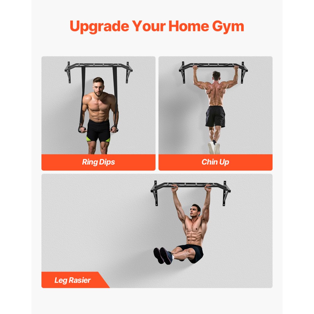 VEVOR Barra de Dominadas de Pared con Agarre Múltiple, para Entrenamiento de Parte Superior del Cuerpo con Perchas, Capacidad 200 kg, para Gimnasio en Casa, 1260 x 586 x 456 mm, Acero al Carbono