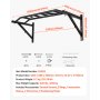 VEVOR Barra de Dominadas de Pared con Agarre Múltiple, para Entrenamiento de Parte Superior del Cuerpo con Perchas, Capacidad 200 kg, para Gimnasio en Casa, 1260 x 586 x 456 mm, Acero al Carbono