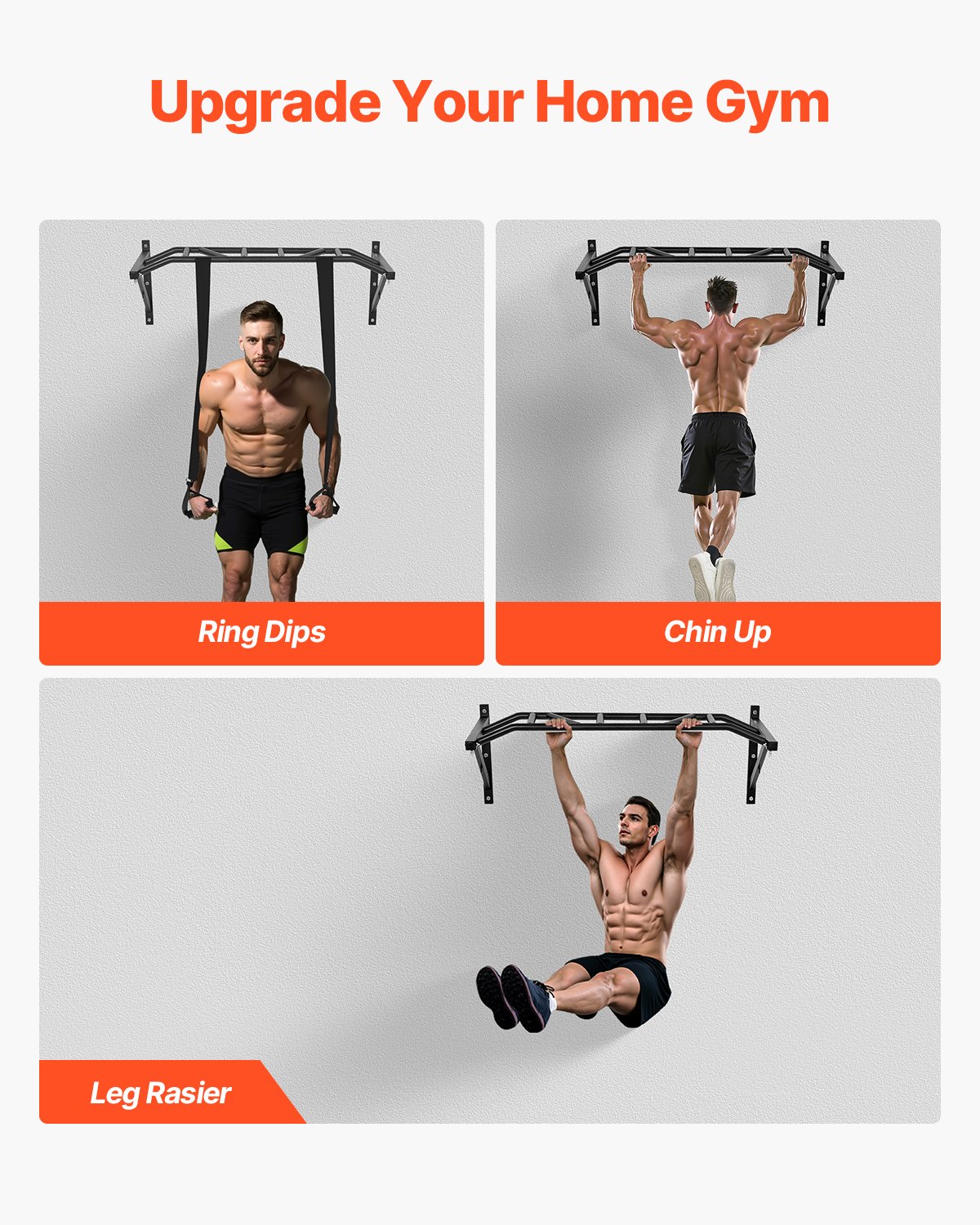 VEVOR Barra de Dominadas de Pared con Agarre Múltiple, para Entrenamiento de Parte Superior del Cuerpo con Perchas, Capacidad 200 kg, para Gimnasio en Casa, 1260 x 586 x 456 mm, Acero al Carbono