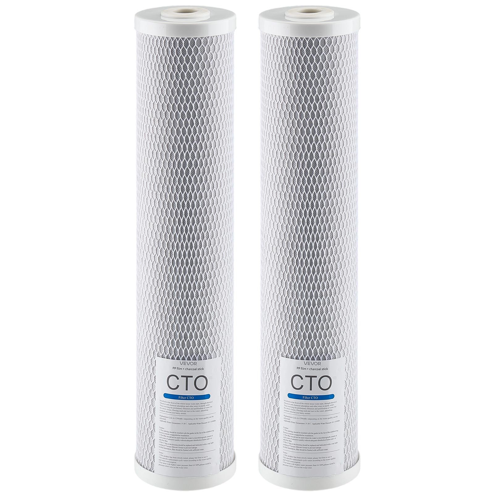 VEVOR Cartucho de Repuesto para Filtro de Agua de 3 Etapas para Toda la Casa, Bloque de Carbón CTO, Reduce el Cloro, el Mal Sabor y el Olor, 115 x 115 x 507 mm, 2 uds, Vida Útil de 9 a 12 Meses