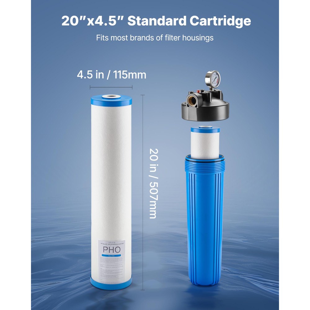 VEVOR Cartucho de Repuesto a Filtro de Agua para Casa, con Inhibidor de Sarro PHO, Reduce el Cloro, el Sabor y el Olor, y Previene la Corrosión, 115 x 115 x 507 mm, para Usos de Agua Domésticos