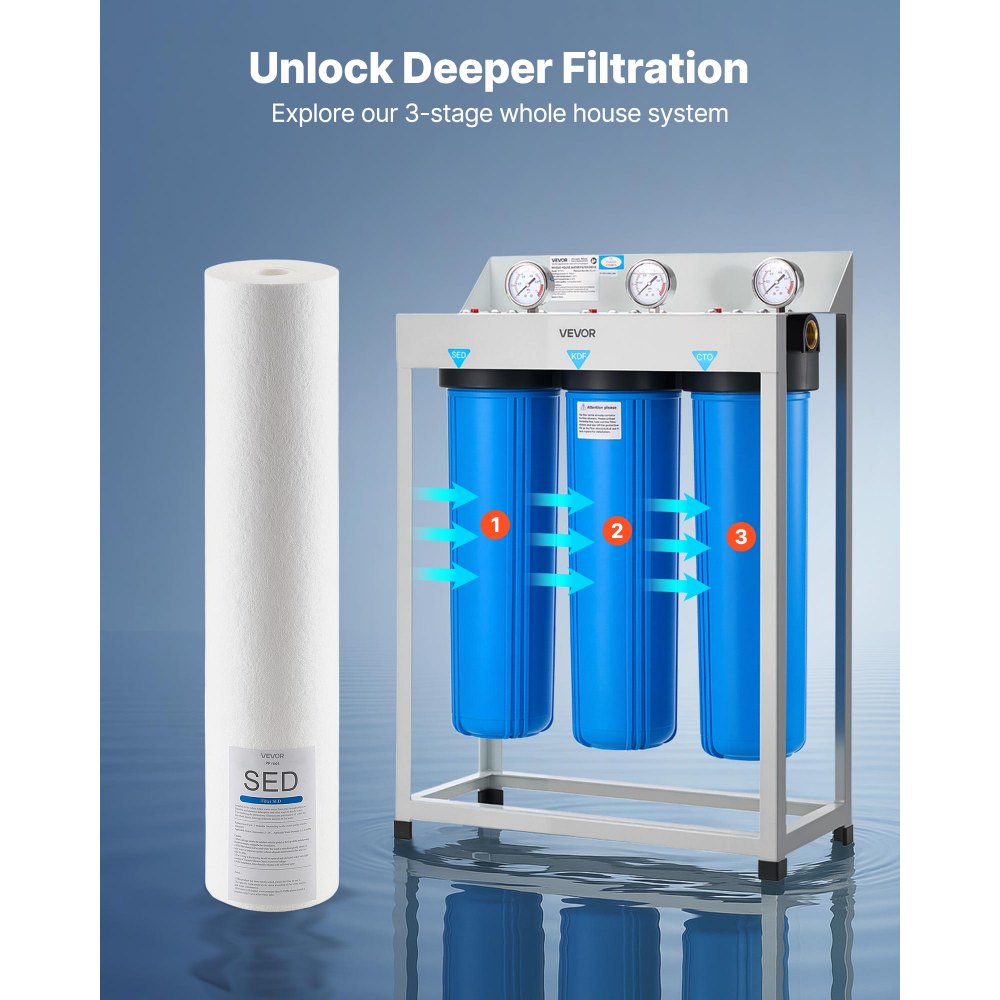 VEVOR Cartucho de Repuesto para Filtro de Agua de 3 Etapas para Toda la Casa, Sedimentos de Polipropileno, Reduce la Arena, el Óxido, el Cloro, el Mal Sabor y el Olor, 115 x 115 x 507 mm, 2 uds