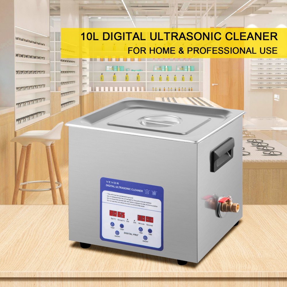 VEVOR Limpiador Ultrasónico 10 L Máquina de Limpieza Ultrasónica 240 W Máquina Limpiadora Ultrasónica con Temporizador y Calentador Digital LCD para Joyas, Gafas, Relojes, Metal, Dental, Laboratorio