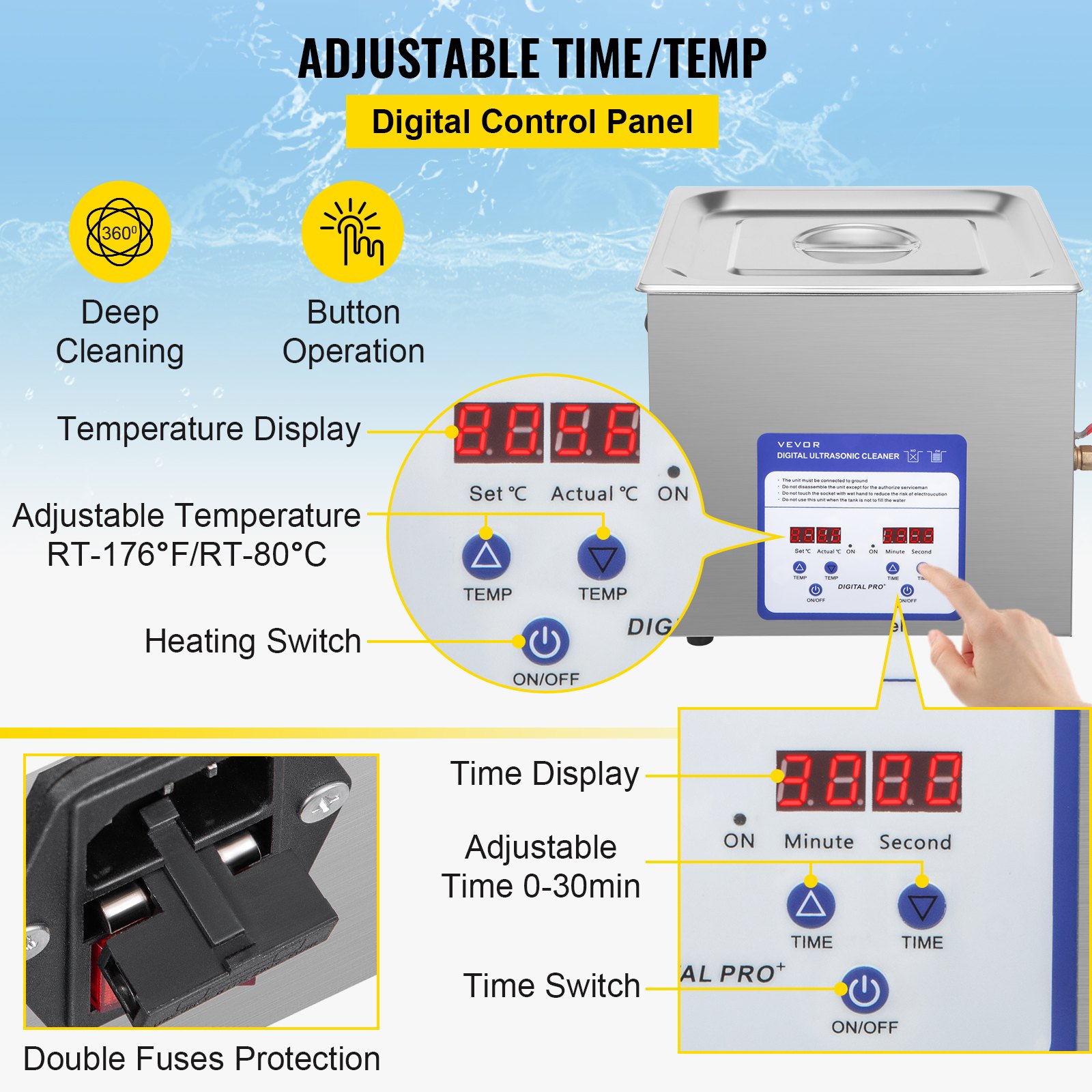 VEVOR Limpiador Ultrasónico 10 L Máquina de Limpieza Ultrasónica 240 W Máquina Limpiadora Ultrasónica con Temporizador y Calentador Digital LCD para Joyas, Gafas, Relojes, Metal, Dental, Laboratorio