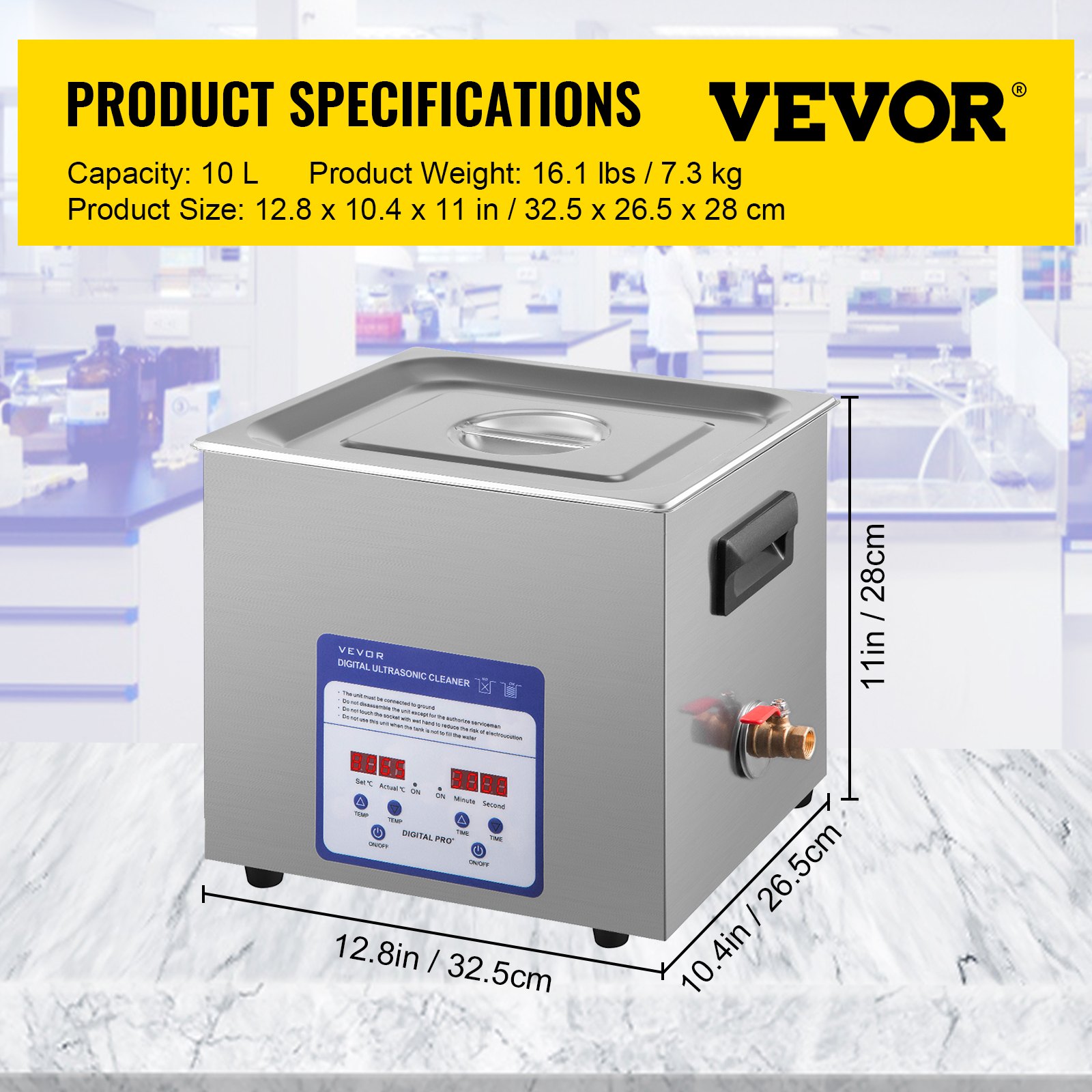 VEVOR Limpiador Ultrasónico 10 L Máquina de Limpieza Ultrasónica 240 W Máquina Limpiadora Ultrasónica con Temporizador y Calentador Digital LCD para Joyas, Gafas, Relojes, Metal, Dental, Laboratorio