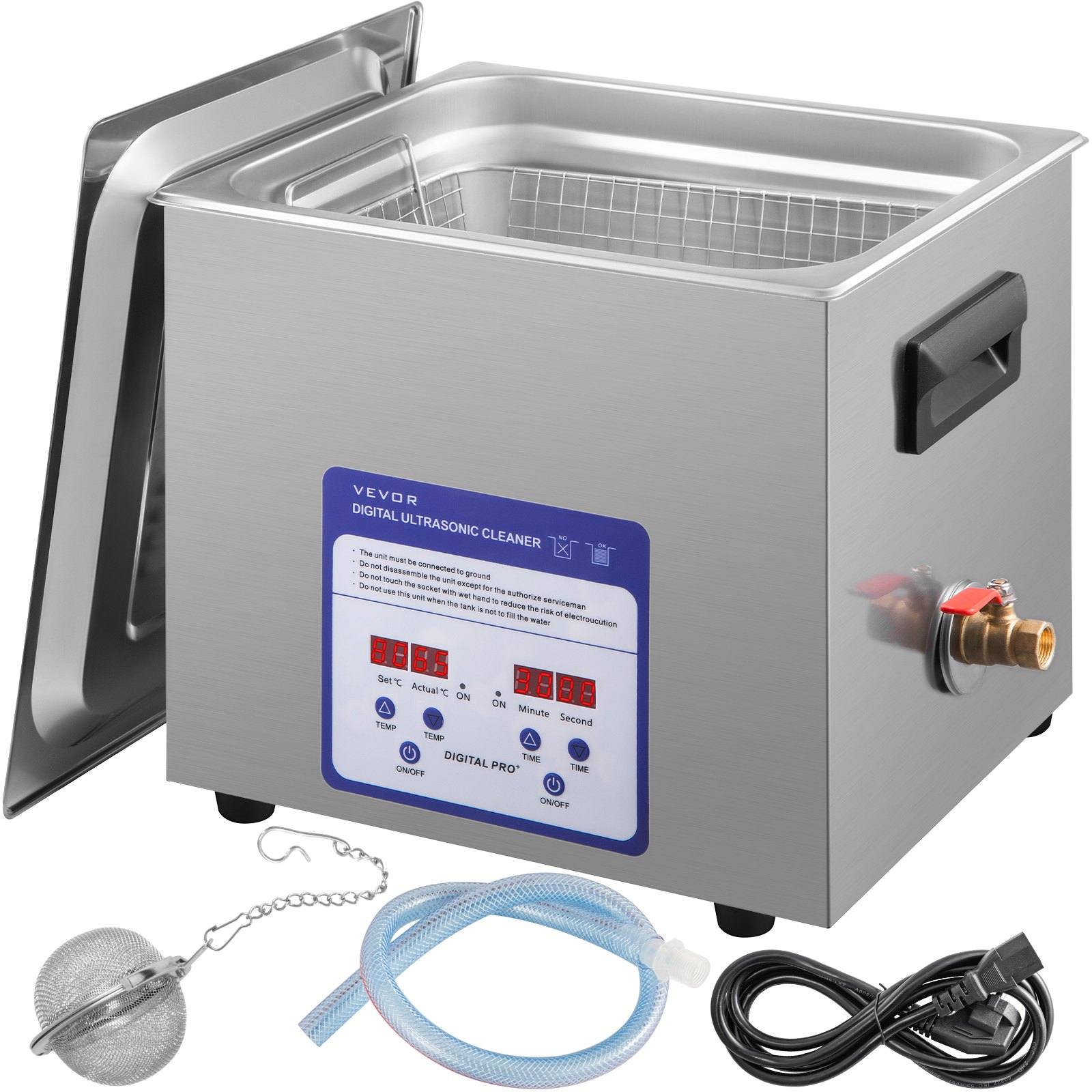 VEVOR Limpiador Ultrasónico 10 L Máquina de Limpieza Ultrasónica 240 W Máquina Limpiadora Ultrasónica con Temporizador y Calentador Digital LCD para Joyas, Gafas, Relojes, Metal, Dental, Laboratorio