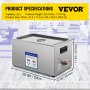 VEVOR Limpiador Ultrasónico 480 W 22 L Máquina de Limpieza Ultrasónica 40 kHz 220 V de Acero Inoxidable Limpiador Ultrasonido con Temporizador Digital para Joyerías, Ópticas, Relojeros, Ferreterías