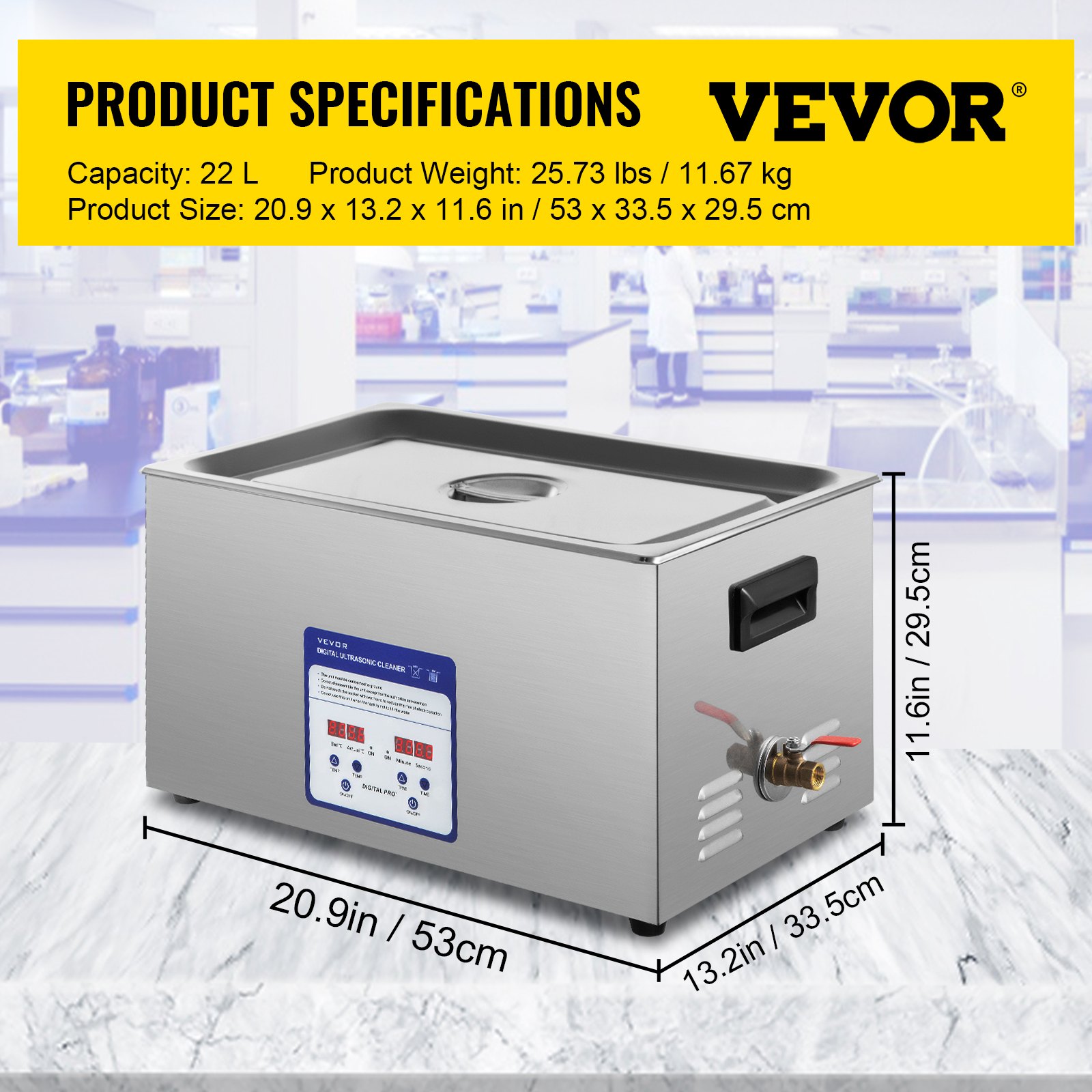 VEVOR Limpiador Ultrasónico 480 W 22 L Máquina de Limpieza Ultrasónica 40 kHz 220 V de Acero Inoxidable Limpiador Ultrasonido con Temporizador Digital para Joyerías, Ópticas, Relojeros, Ferreterías