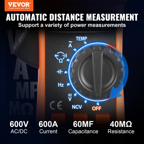 VEVOR Pinza Amperimétrica Digital Multímetro RMS AC DC Volt Amp NCV Measurement