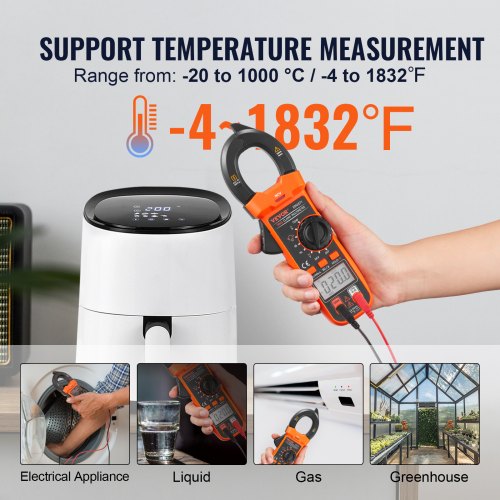 VEVOR Pinza Amperimétrica Digital Multímetro RMS AC DC Volt Amp NCV Measurement