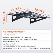 VEVOR 2 estantes de almacenamiento para garaje de 4 x 2 pies, estantes resistentes montados en la pared