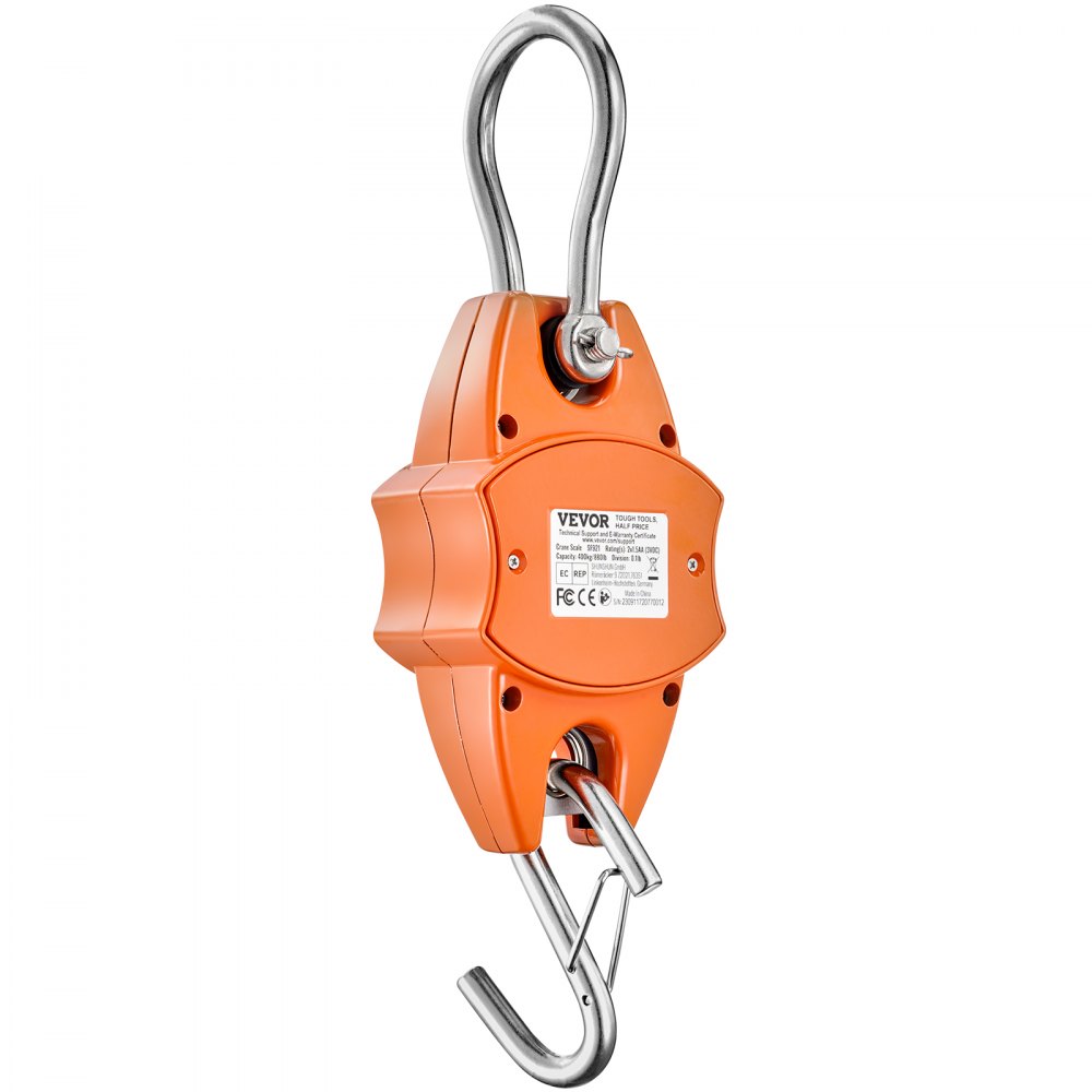 VEVOR Crane Scale 0.15 to 400kg Digital Hanging Scale lbs/kg/N Traction Scale 0.05kg Accuracy Game Scale Industrial Scale LCD Display Hanging Scale Mini Portable Scale with Integrated 1M Measuring Tape