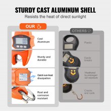 VEVOR Báscula Colgante Industrial 400 kg Báscula de Grúa Digital Carcasa de Aluminio Fundido Pantalla LCD Mini Báscula de Gancho Alta Precisión para Granja, Caza, Pesca, Garaje al Aire Libre, Naranja