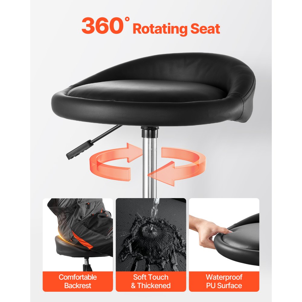 VEVOR Taburete de Taller con Ruedas, Asiento Neumático de Garaje con Capacidad de 136 kg, Altura Ajustable, Giratorio de 360° con Ruedas, para Reparación de Automóviles, 470 x 470 x (595-715) mm