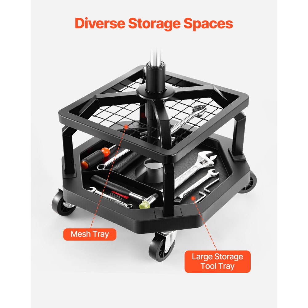 VEVOR Taburete de Taller con Ruedas, Asiento Neumático de Garaje con Capacidad de 136 kg, Altura Ajustable, Giratorio de 360° con Ruedas, para Reparación de Automóviles, 470 x 470 x (595-715) mm