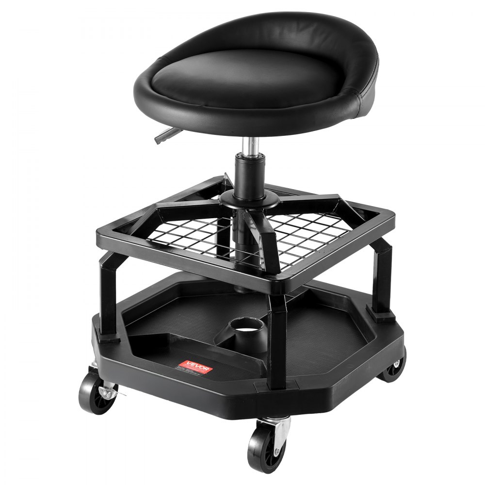 VEVOR Taburete de Taller con Ruedas, Asiento Neumático de Garaje con Capacidad de 136 kg, Altura Ajustable, Giratorio de 360° con Ruedas, para Reparación de Automóviles, 470 x 470 x (595-715) mm
