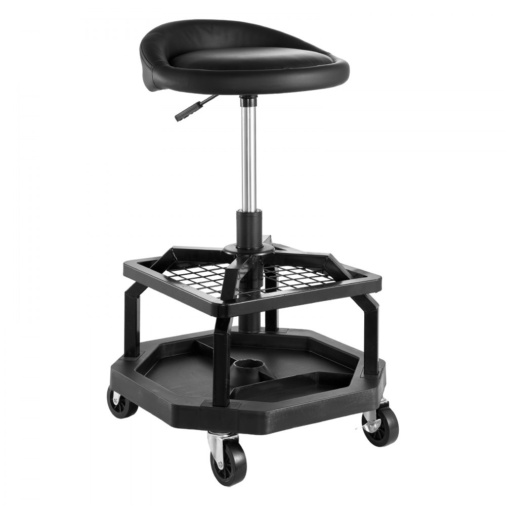 VEVOR Taburete de Taller con Ruedas, Asiento Neumático de Garaje con Capacidad de 136 kg, Altura Ajustable, Giratorio de 360° con Ruedas, para Reparación de Automóviles, 470 x 470 x (595-715) mm