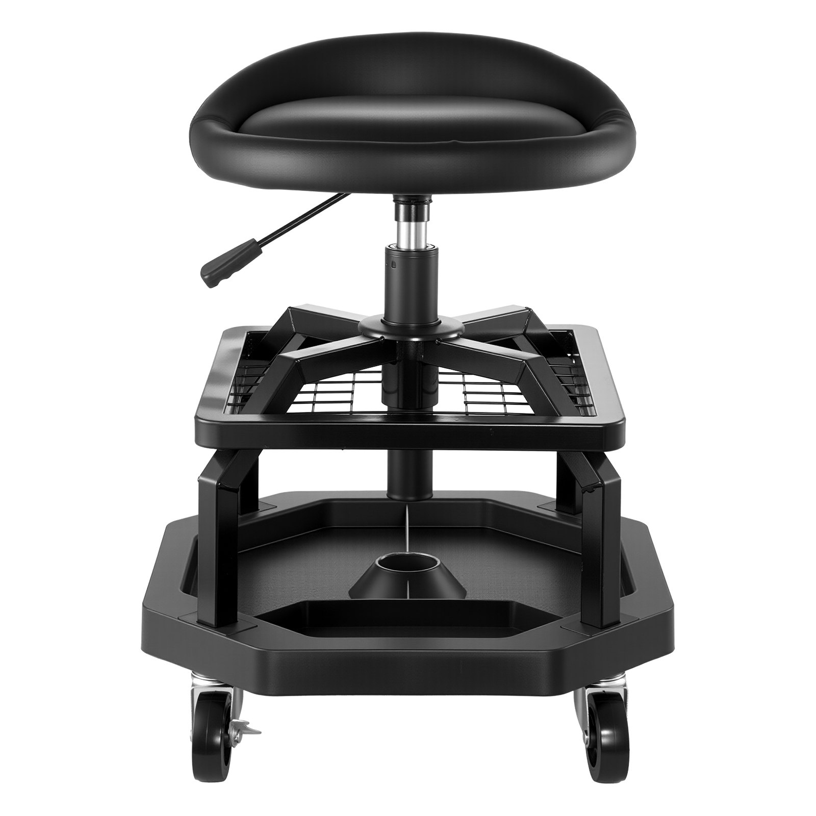 VEVOR Taburete de Taller con Ruedas, Asiento Neumático de Garaje con Capacidad de 136 kg, Altura Ajustable, Giratorio de 360° con Ruedas, para Reparación de Automóviles, 470 x 470 x (595-715) mm