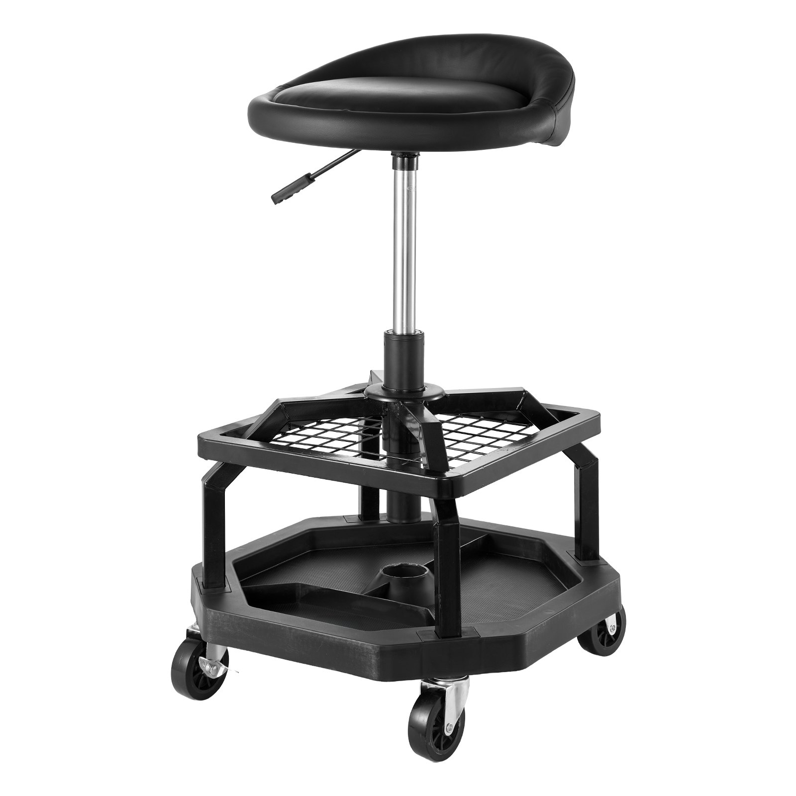 VEVOR Taburete de Taller con Ruedas, Asiento Neumático de Garaje con Capacidad de 136 kg, Altura Ajustable, Giratorio de 360° con Ruedas, para Reparación de Automóviles, 470 x 470 x (595-715) mm