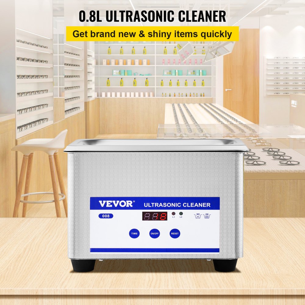 VEVOR Ultrasonic Cleaner 0.8 L, Ultrasonic Cleaning Device 40 kHz, Ultrasonic Jewelry Cleaner 24 W, Digital Ultrasonic Cleaner with LED Display, Ultrasonic Cleaning Device for Glasses