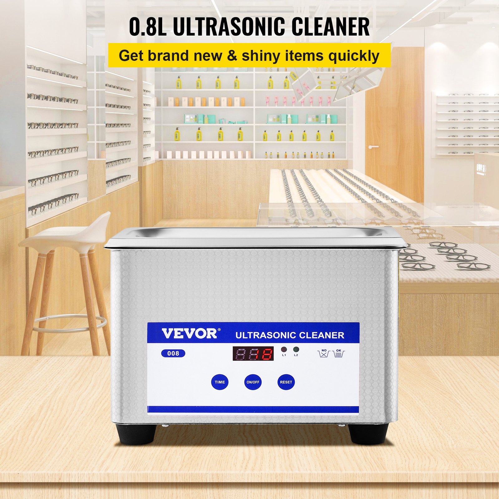 VEVOR Limpiador Ultrasónico 800 ml, 24 W Limpiador Ultrasónico Profesional de Acero Inoxidable, Máquina de Limpieza Ultrasónica Potente Frecuencia de 40 kHz con Pantalla LED para Joyas, Reloj, Gafas