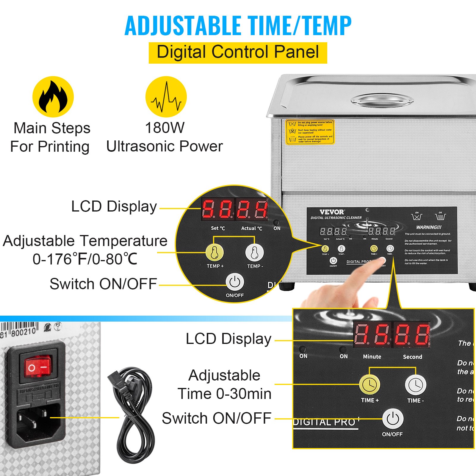 Vevor 10 L Limpiador Ultrasónico Digital Limpieza Ultrasonido Ultrasonic Cleaner