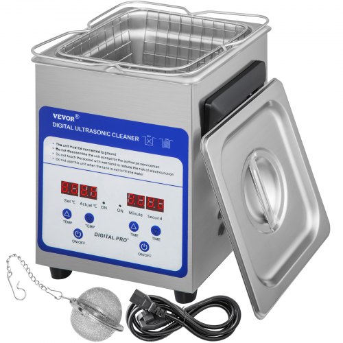 VEVOR Limpiador Ultrasónico, 2L Máquina de Limpieza Ultrasónica de Acero Inoxidable, 60W Limpiador Ultrasonido con Temporizador Digital 40kHz 220V para Joyerías, Ópticas, Relojeros, Ferreterías