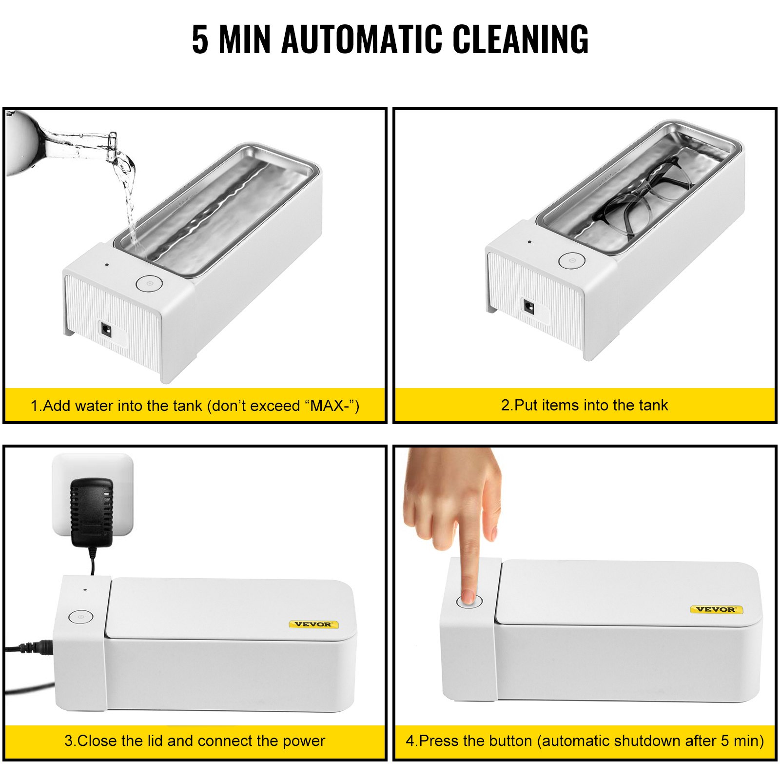 Vevor 600 Ml Limpieza Por Ultrasonido Ultrasonic Cleaner Limpiador 50 Khz Blanco