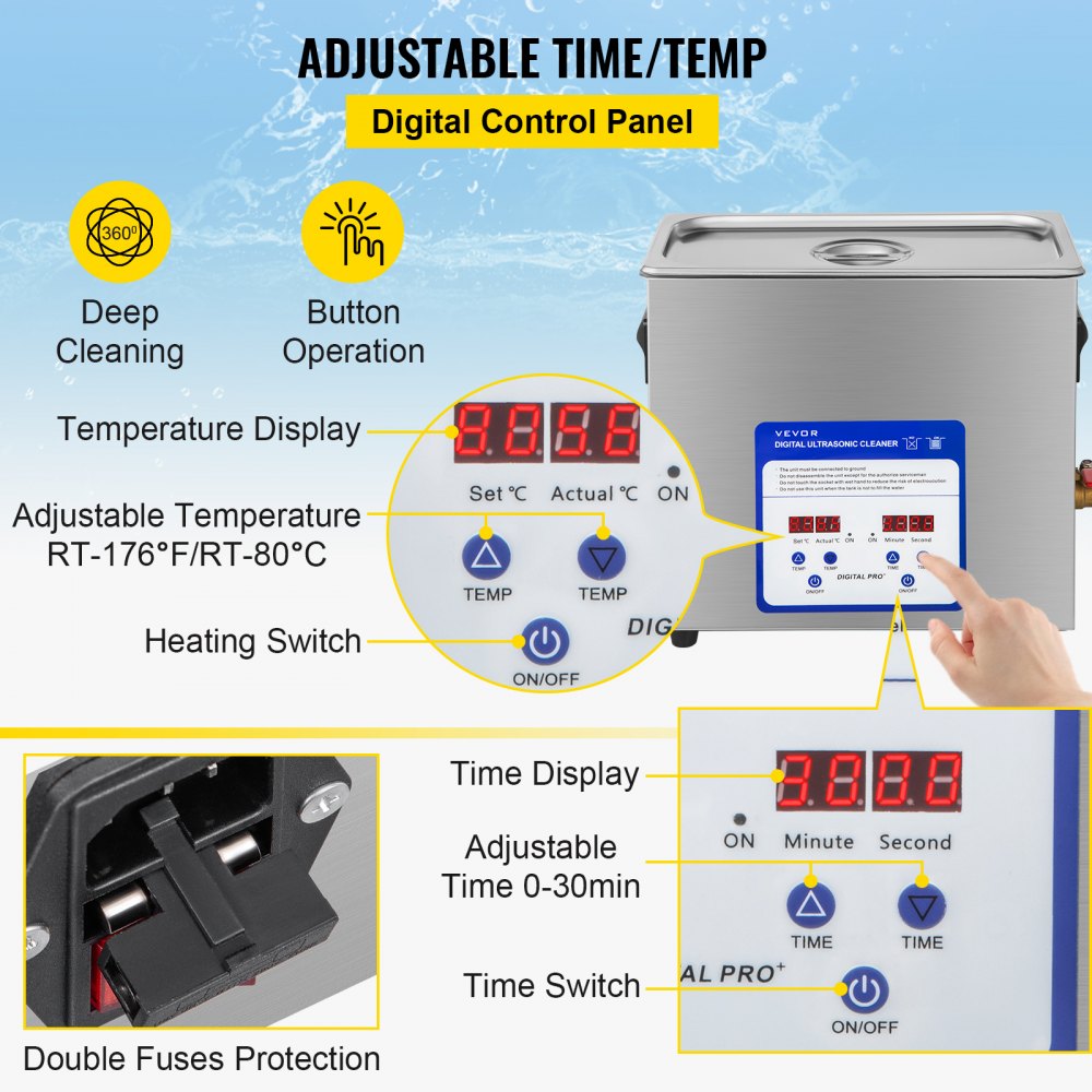 Vevor Limpiador Ultrasónico Digital 6 L Máquina De Limpieza Ultrasónica 180 W