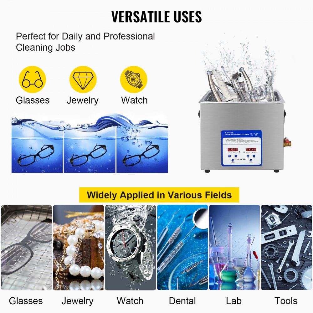Vevor Limpiador Ultrasónico Digital 6 L Máquina De Limpieza Ultrasónica 180 W