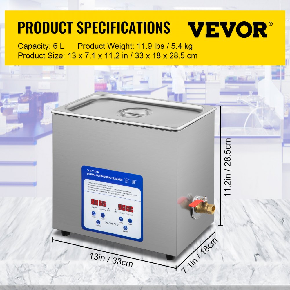 Vevor Limpiador Ultrasónico Digital 6 L Máquina De Limpieza Ultrasónica 180 W