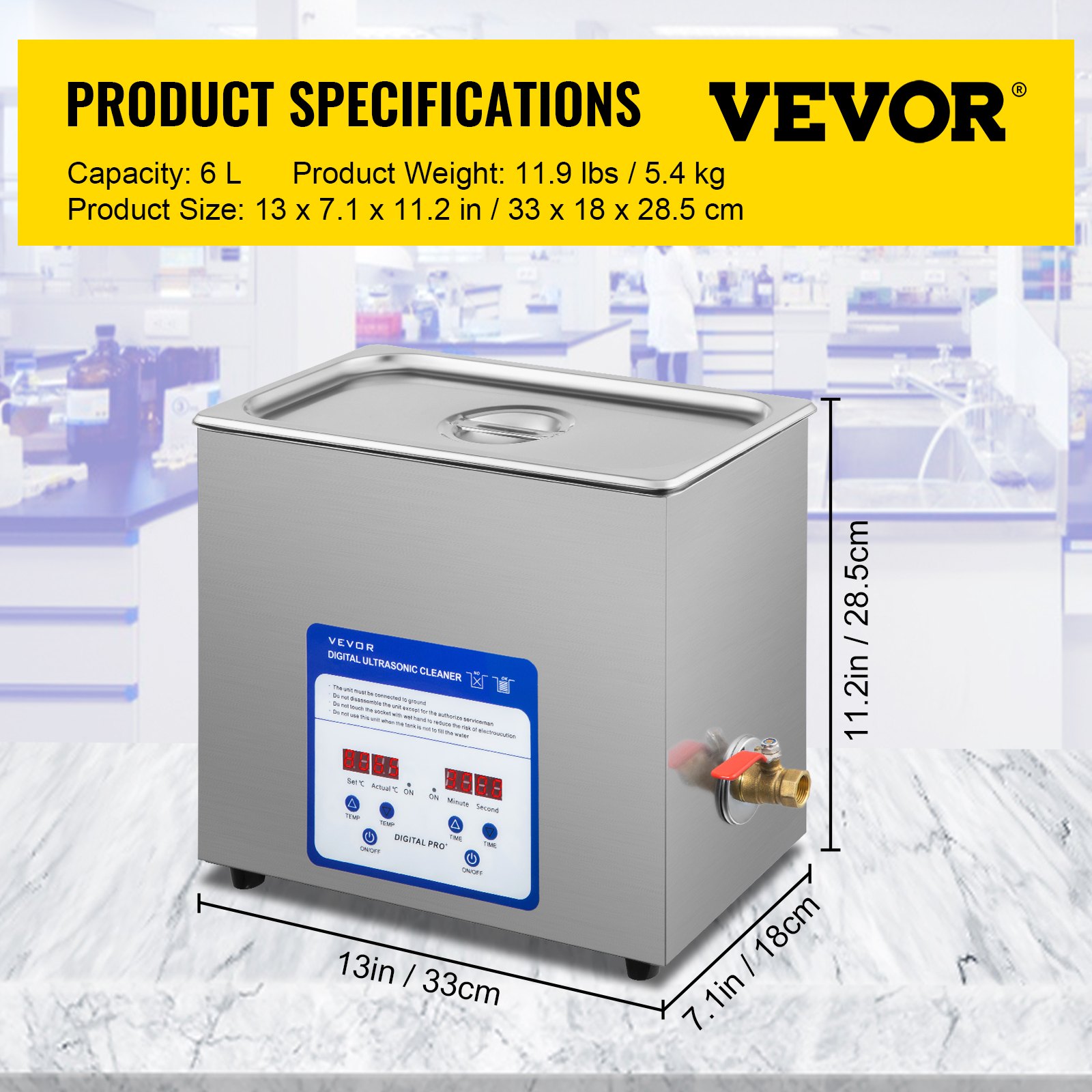 Vevor Limpiador Ultrasónico Digital 6 L Máquina De Limpieza Ultrasónica 180 W