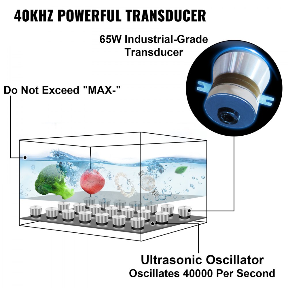 Vevor 2,5 L Limpiador Ultrasónico Digital Para Fruta Verdura Ultrasonic Cleaner