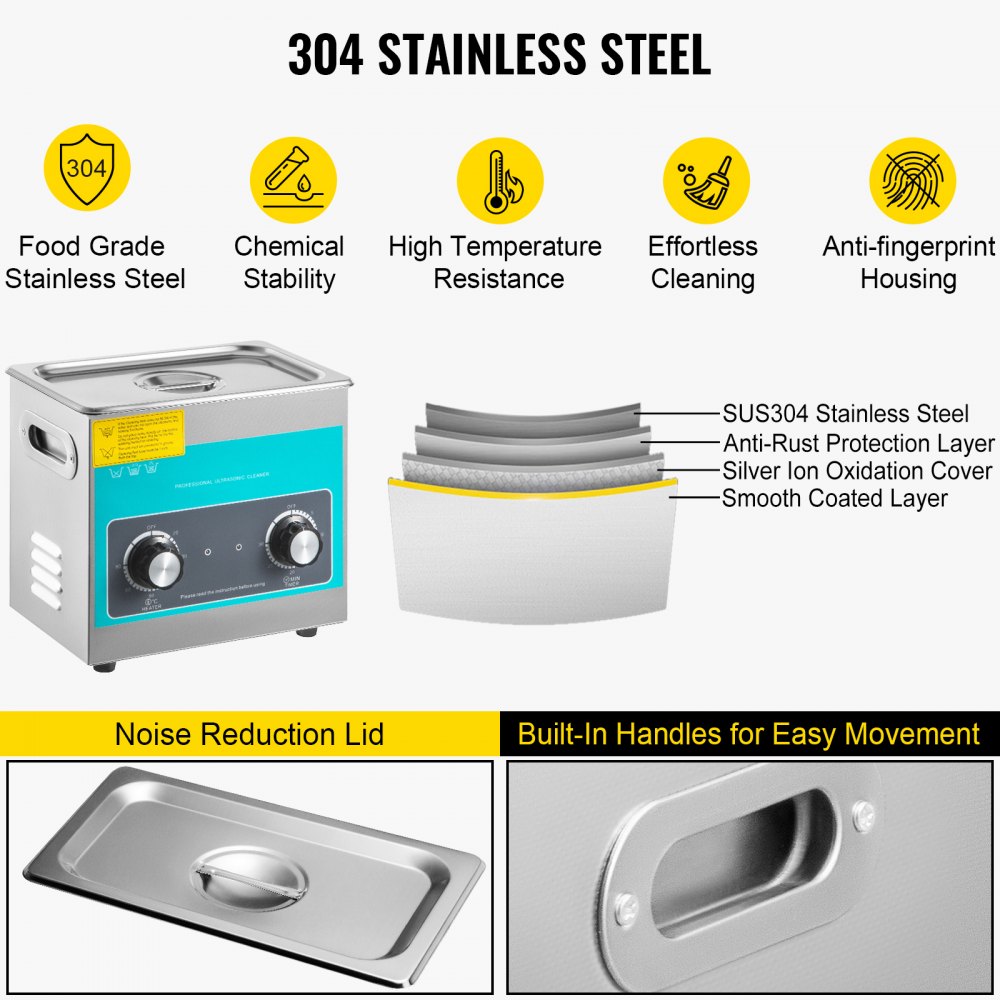 VEVOR 3L Knob Control Digital Ultrasonic Cleaner 40kHz Stainless Steel, 24 x 14 x 10 cm Jewelry Cleaning Ultrasonic Ultrasonic Cleaning Device Eyeglass Cleaning Device Heater Timer