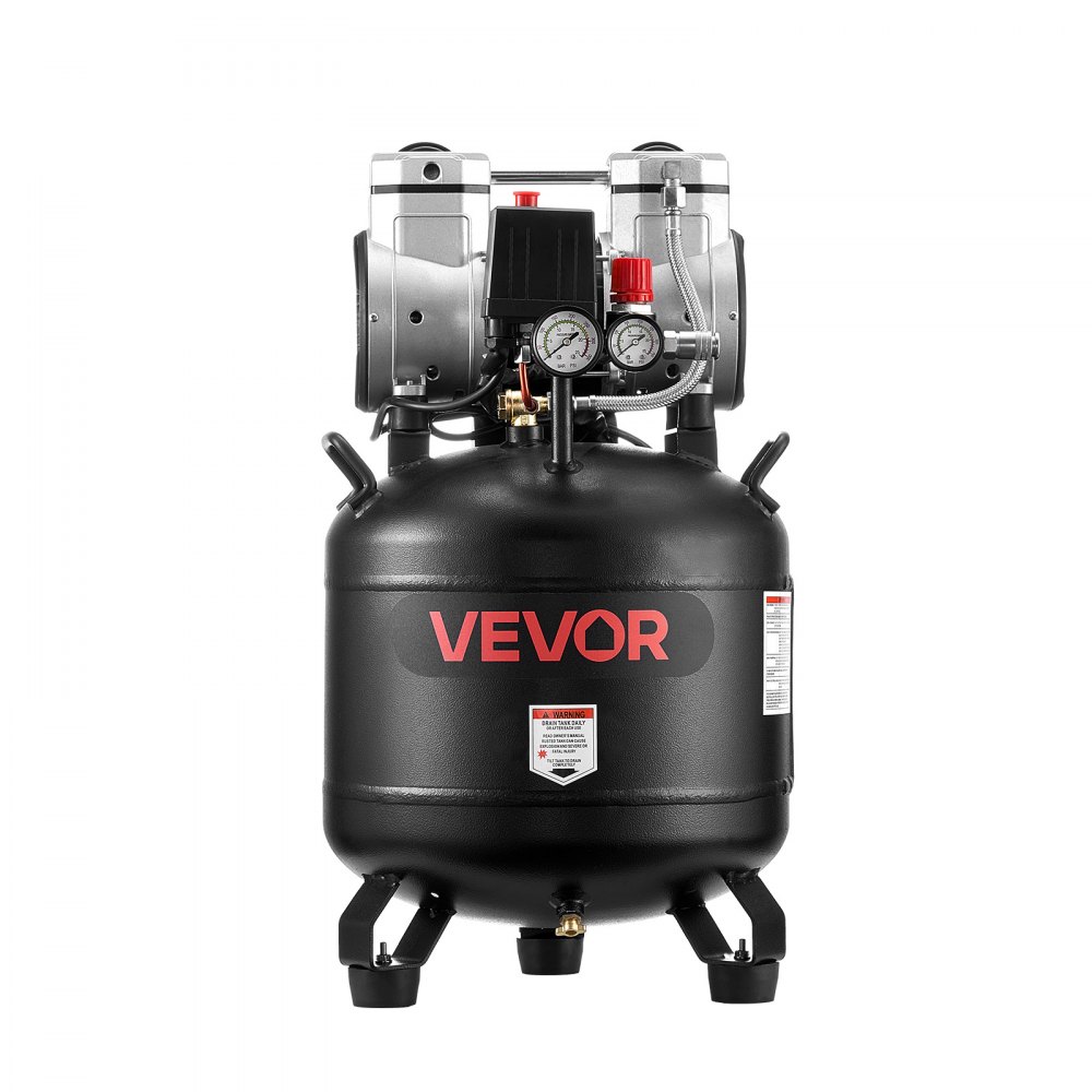 VEVOR Compresor de Aire 30 L, Motor de 1,5 kW sin Aceite, Caudal de 113 L/min, Presión Máx. 10 Bar, Compresor Silencioso 75 dB, Vertical, para Inflación de Neumáticos Pistola de Pintura Carpintería