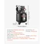 VEVOR Compresor de Aire 30 L, Motor de 1,5 kW sin Aceite, Caudal de 113 L/min, Presión Máx. 10 Bar, Compresor Silencioso 75 dB, Vertical, para Inflación de Neumáticos Pistola de Pintura Carpintería