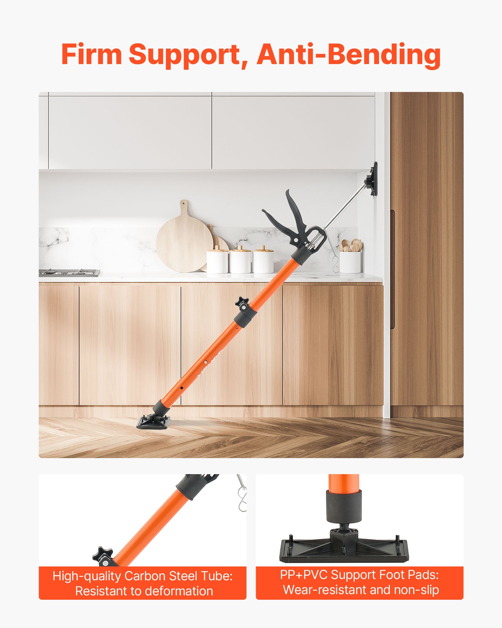 VEVOR Barra de Soporte para Elevador de Armarios, 2 Piezas, Ajustable 53-115 cm, Varilla Telescópica Rápida Liviana de Acero, Carga de 70 kg para Instalar Armarios y Levantar Paneles de Yeso