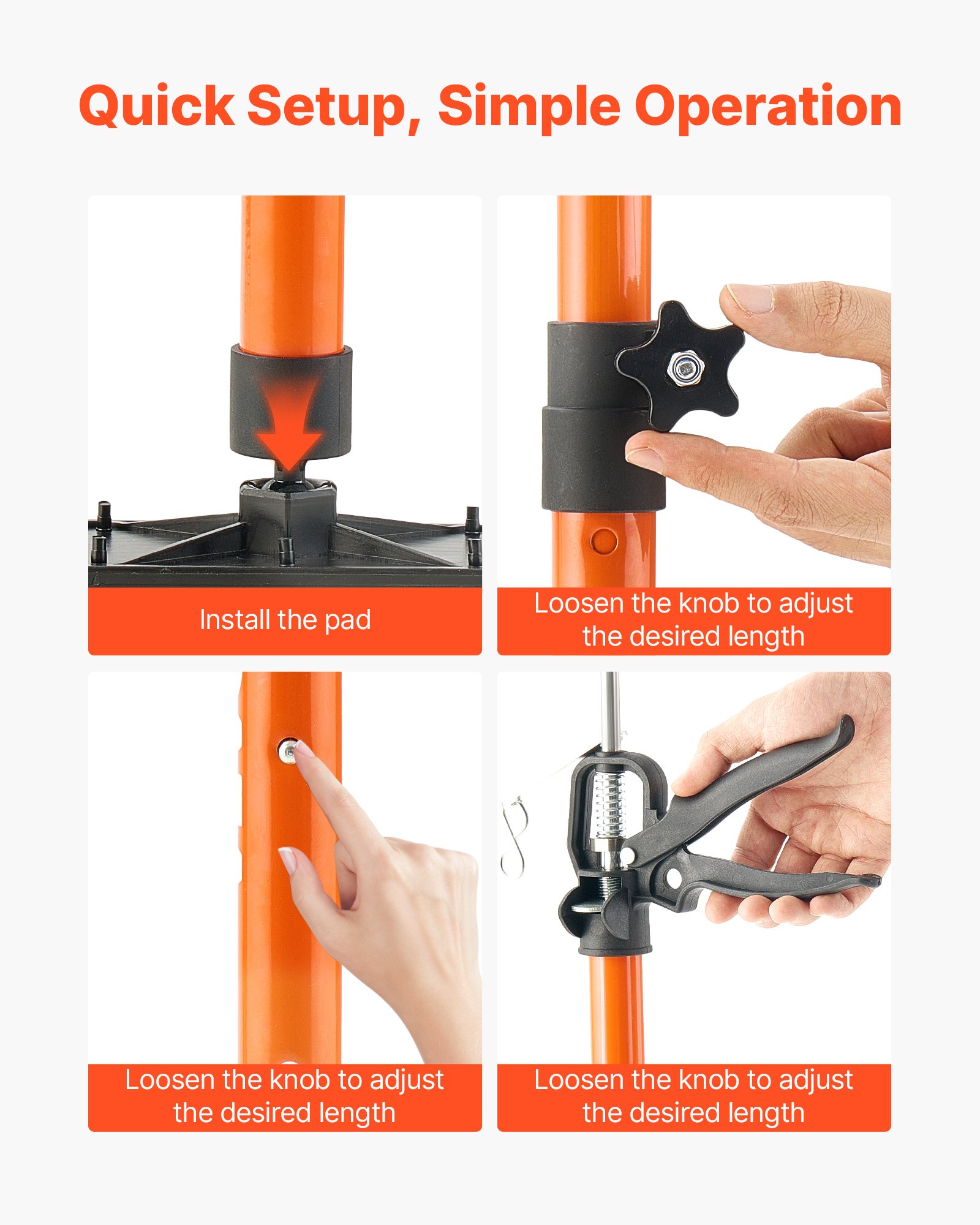 VEVOR Barra de Soporte para Elevador de Armarios, 2 Piezas, Ajustable 53-115 cm, Varilla Telescópica Rápida Liviana de Acero, Carga de 70 kg para Instalar Armarios y Levantar Paneles de Yeso