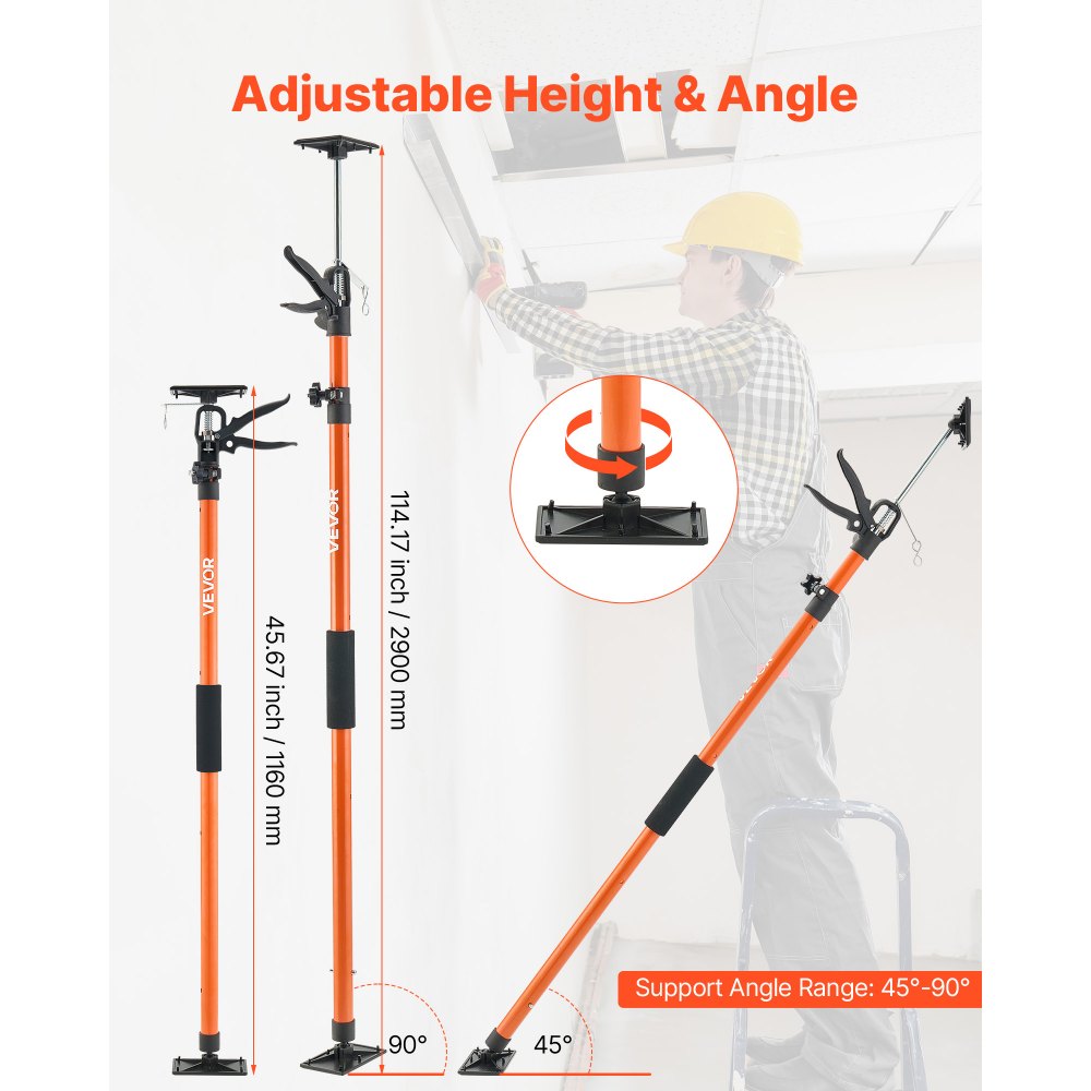 VEVOR Cabinet Jack Support Pole, 8-Pack, 116-290 cm Steel Telescopic Quick Support Rod, Adjustable 3rd Hand System up to 70 kg Capacity for Installing Cabinets, Lifting Drywall, Cargo Bars