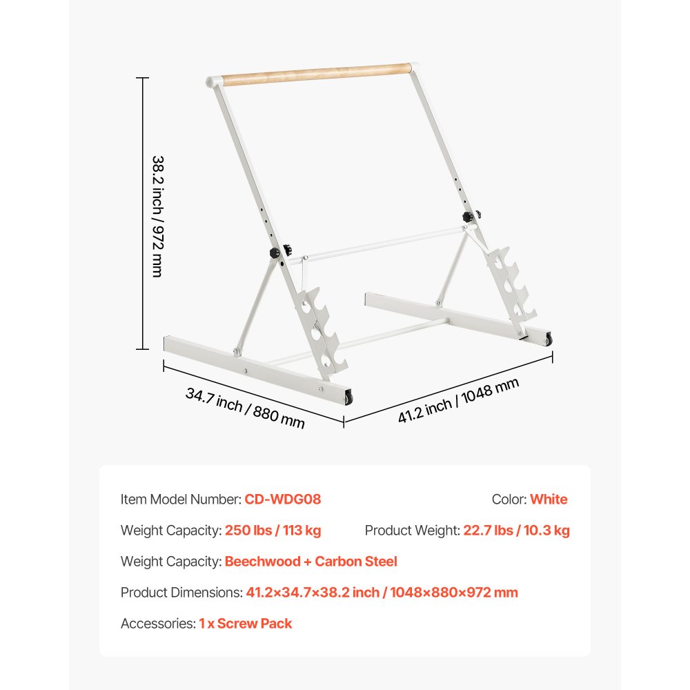 VEVOR Barra Elástica de Madera de Ballet, 4 Niveles, con Un Asa de Bloqueo Lateral, para Ejercicios de Ballet, Entrenamiento de Equilibrio, Ejercicios de Relajación y Yoga, 1048 x 870 x 950 mm