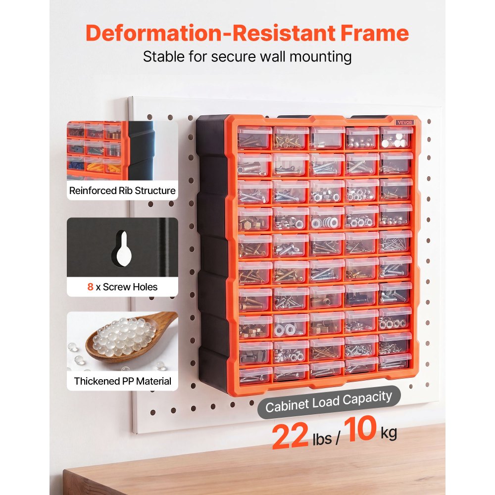 VEVOR Organizador de Almacenamiento de Piezas Pequeñas con 60 Cajones de Plástico, Armario Organizador con Cajones Transparentes para Tornillos Manualidades Herramientas Cuentas Taller Oficina Garaje
