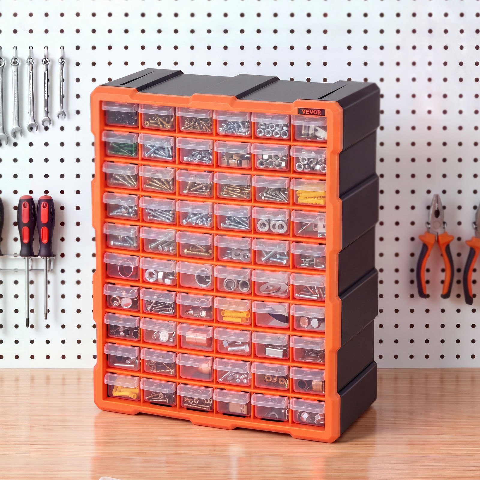 VEVOR Organizador de Almacenamiento de Piezas Pequeñas con 60 Cajones de Plástico, Armario Organizador con Cajones Transparentes para Tornillos Manualidades Herramientas Cuentas Taller Oficina Garaje