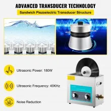 VEVOR Limpiador Ultrasónico 6L Limpiador para Discos de Vinilo con Cesta Limpiador Ultrasónico Profesional Temporizador y Calentador 40kHz 180W Limpiador Ultrasónico de Acero Inoxidable 720 grados/min