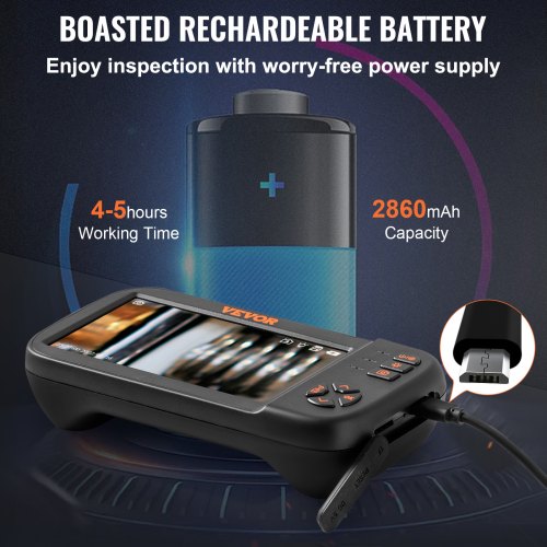 VEVOR Cámara Endoscopio de Triple Lente 4,5" Pantalla IPS Cámara de Inspección Borescopio con Lente 1080P Cable Serpiente 8 Luces, Batería 2860 mAh, Endoscopio Impermeable para Auto, Pared, Drenaje