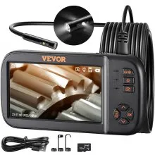 VEVOR Cámara Endoscopio de Triple Lente 4,5" Pantalla IPS Cámara de Inspección Borescopio con Lente 1080P Cable Serpiente 8 Luces, Batería 2860 mAh, Endoscopio Impermeable para Auto, Pared, Drenaje